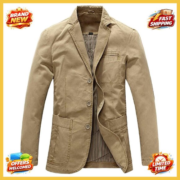 Classic Three-Button Sport Coat Cotton Twill Lined Elegant Casual Blazer